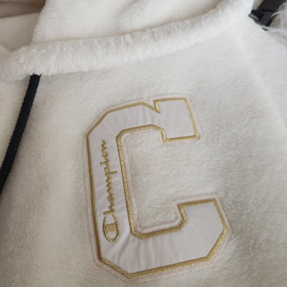 Champion Super Fleece Faux Fur Cropped Pullover Hoodie Small Gold‎ Fuzzy - Picture 6 of 13
